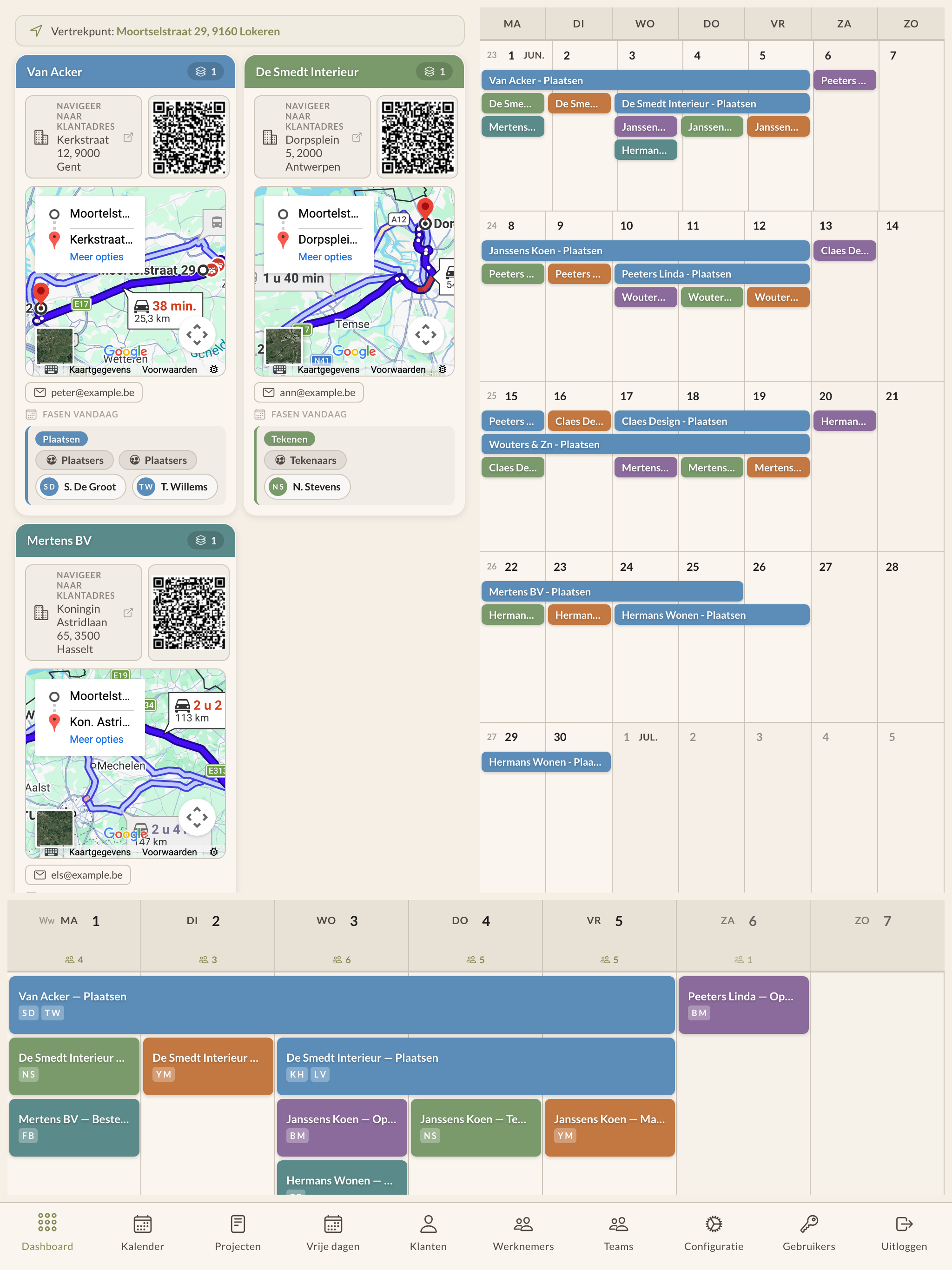 Dashboard met dag-, maand- en weekoverzicht